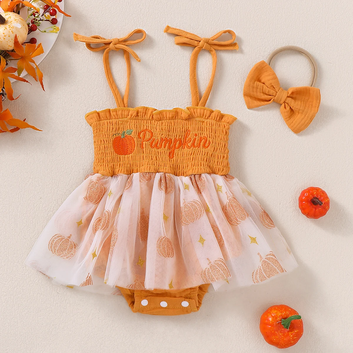Baby Girl's Pumpkin Pattern No-Sleeve Dress Infant Toddler Girls' Clothing Pull-On Design Comfortable Summer Dress