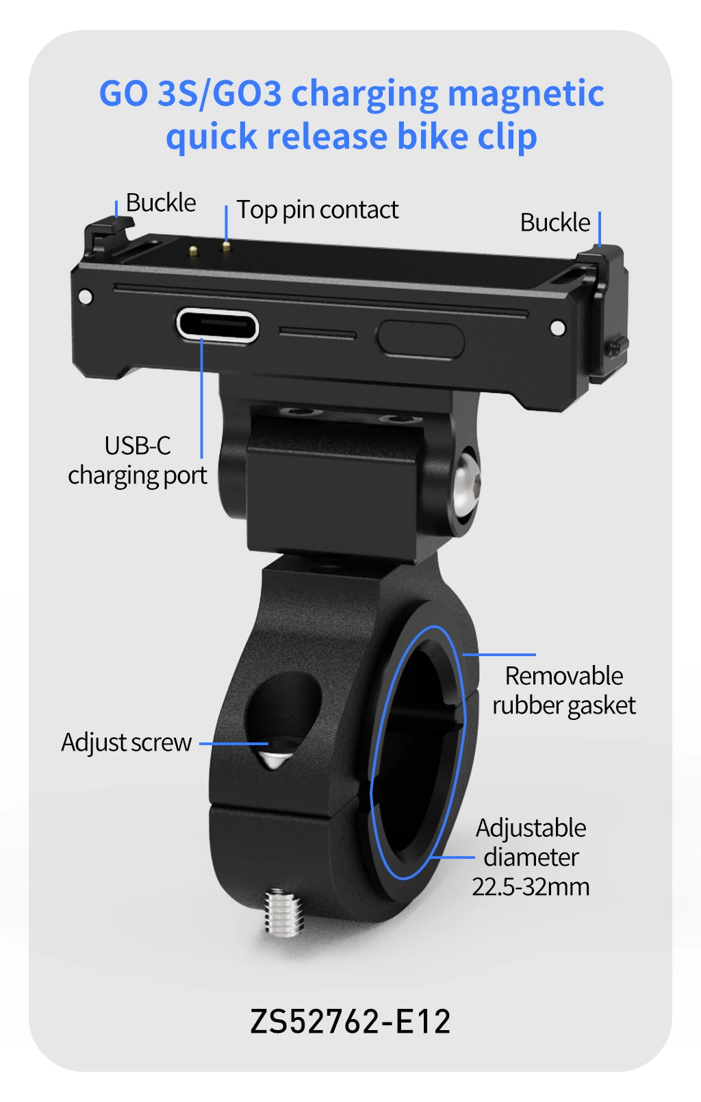 GO3 GO3S Magnetische Schnellwechselhalterung, verstellbare Aluminium-Lenkerhalterung für Insta360 Go 3/3S Fahrrad- und Motorradkamerahalter – Detail 20