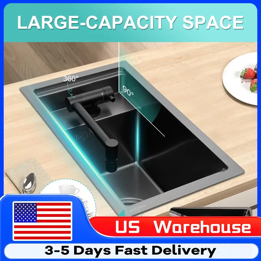 

Раковина для рабочей станции 16,9 x 9,8 x 8,7 дюйма, встраиваемая, для кухни автофургона, с краном, из нержавеющей стали 304, для использования на улице и в кемперах