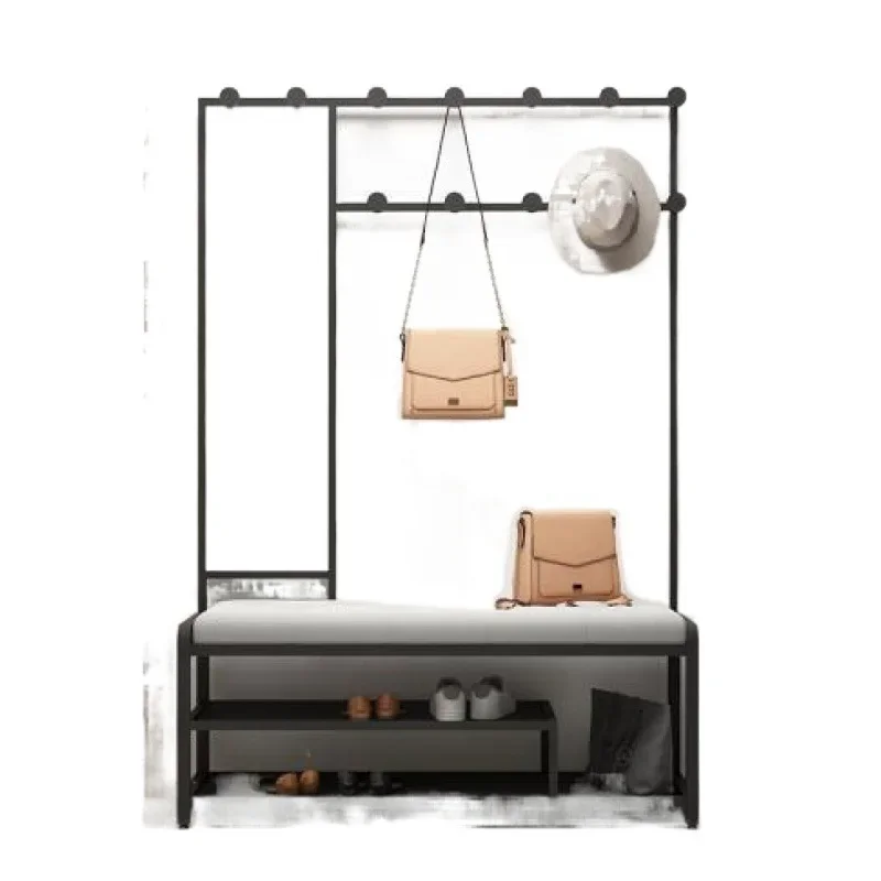 shoe change stool, hanger, full-body mirror, household integrated combination, door can sit into the home storage