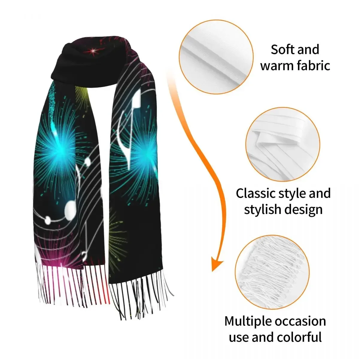 Music Notes Scarf Winter Long Large Tassel Scarves Soft Wrap Pashmina