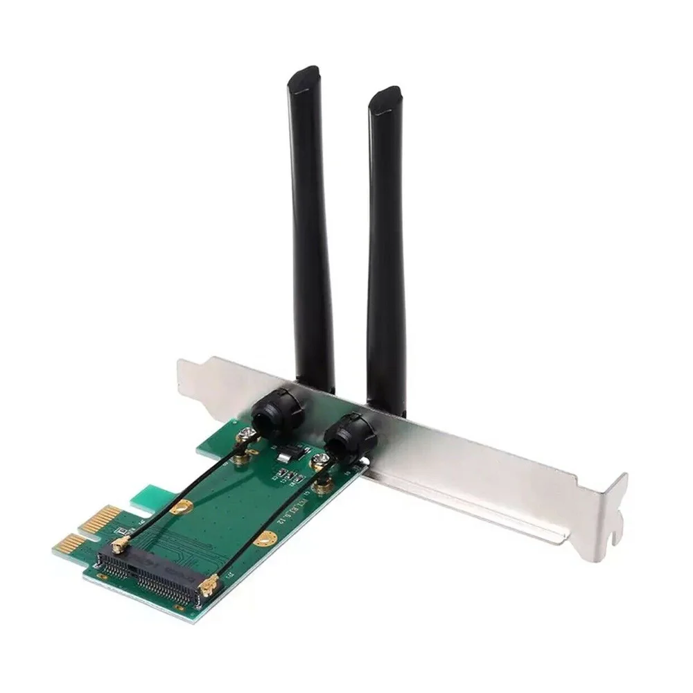 Tarjeta inalámbrica WiFi Mini PCI-E Express a PCI-E, adaptador con 2 antenas externas para