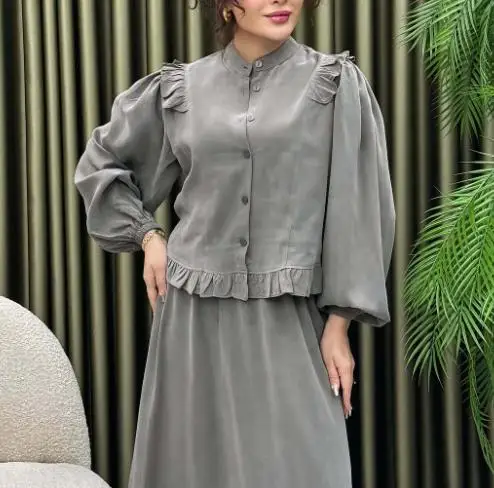 

Skirts Outfits Women's Autumn Clothing 2025 New Style Elegant Temperament Stand Collar Long Sleeve Top Fashion Skirt Two Pieces