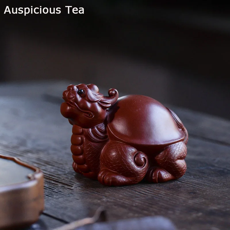 Boutique Yixing Raw Ore Zhu Ni Dahongpao Purple Clay Dragon Turtle Tea Pet Ornaments Handmade Family Tea Table Accessories Gift