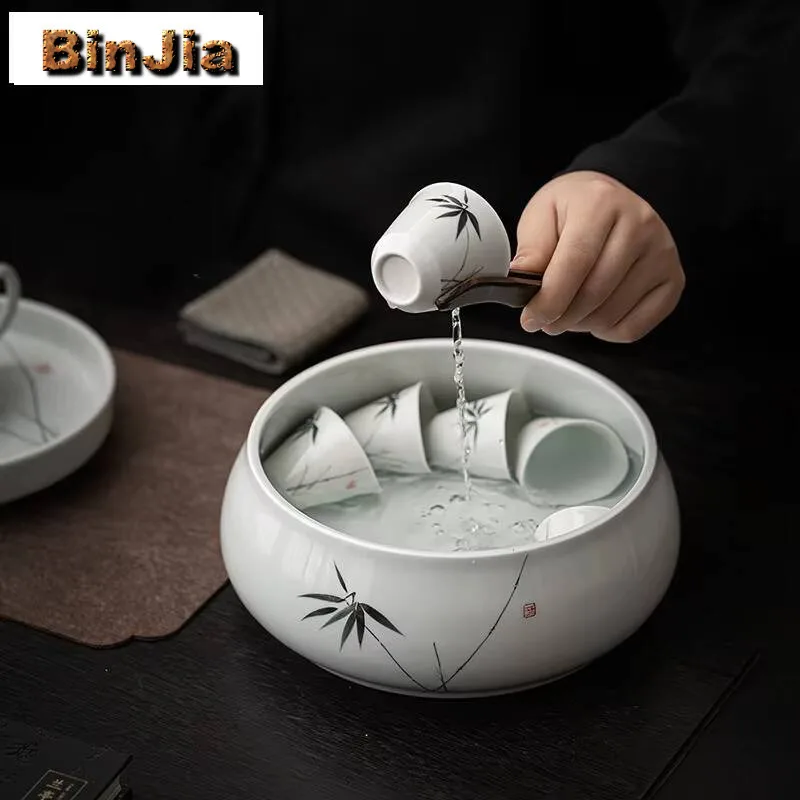 1500Ml Hand-Painted Lotus Porcelain Jianshui Handmade Tea Cup Wash Barrel Writing-Brush Washer Household Chaxi Supplies Craft