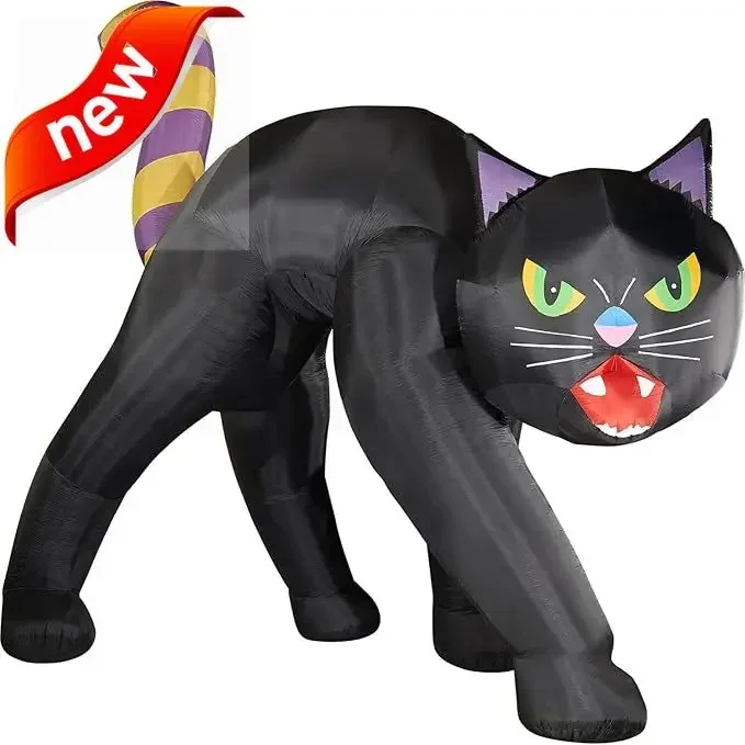 

Надувная фигура кошки на Хэллоуин со светодиодами, гигантский надувной декор для двора, дома, дома с привидениями, черная кошка с жуткими зелеными глазами
