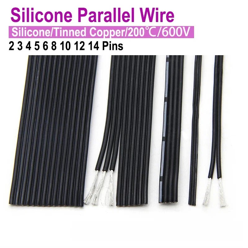 

2/5/10M Silicone Parallel Wire 30 28 26 24 22 20AWG Multi-core 2 3 4 5 6 8 10 12 14Pin Heat Resistant Fexible Copper Cable