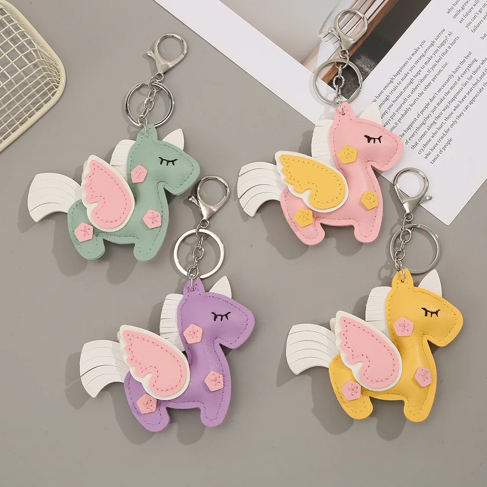 Multi-color Trendy Foal Wings PU Leather Keychain Cute Animal Pony Car Keyring Y2K Cartoon Bag Pendant Hangings Ornaments GIfts
