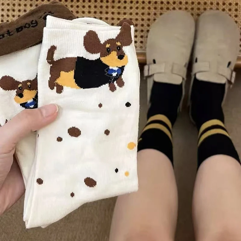 Calzini in cotone per cani con salsiccia adorabili con stampa di cartoni animati; Calzini per coppie accoglienti autunno inverno; Calzini con design animale bassotto
