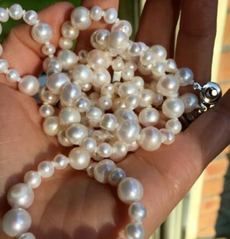 36“ Freshwater pearl Necklace AA+ luster 8~9&5~6mm Natural White 14KGP