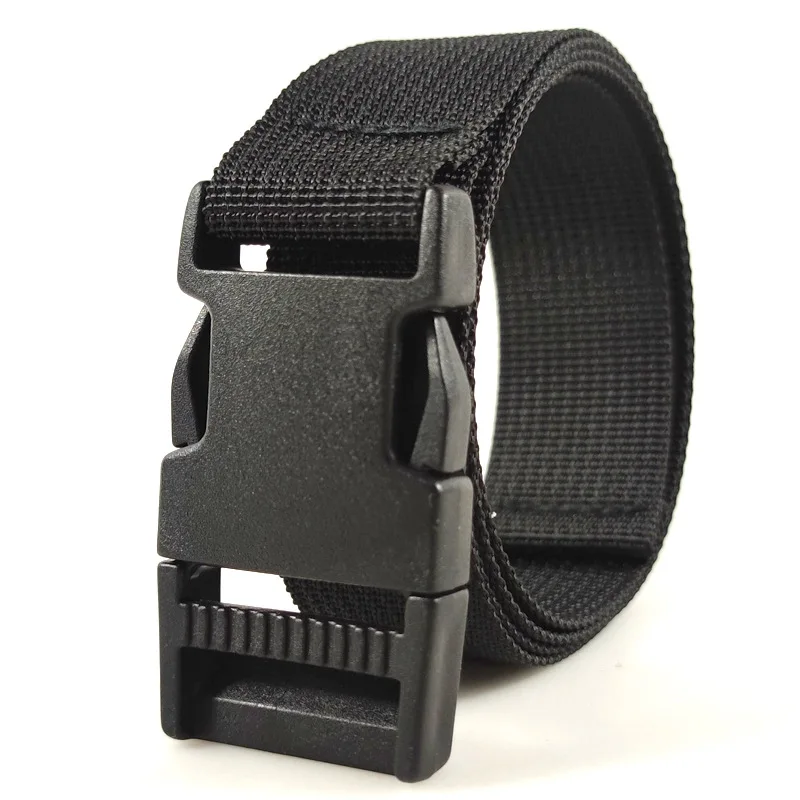 Outdoor Men's Tactical Elastic Belt Black Automatic Buckle Student Military Training Adjustable Waistband No Metal Leisure Belts