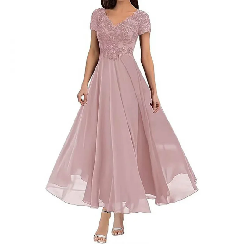 QICHE 2026 European American Women Lace Maxi Dress Half Sleeve Applique Elegant Banquet Evening Gown Party Long Dress