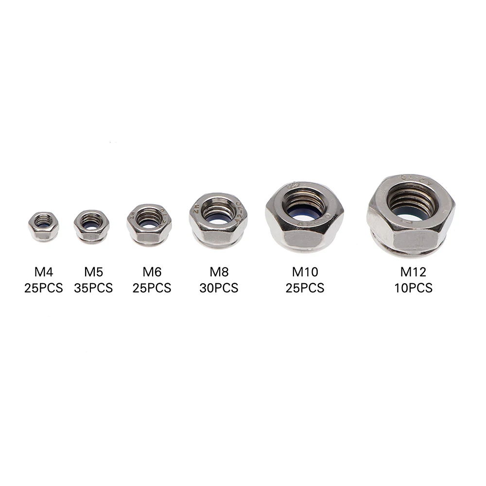 150/182Pcs M3 M4 M5 M6 M8 M10 M12 Nylon Self-Locking Nuts 304สแตนเลสสตีล Hex หกเหลี่ยม Self Locking Nut Assortment Kit