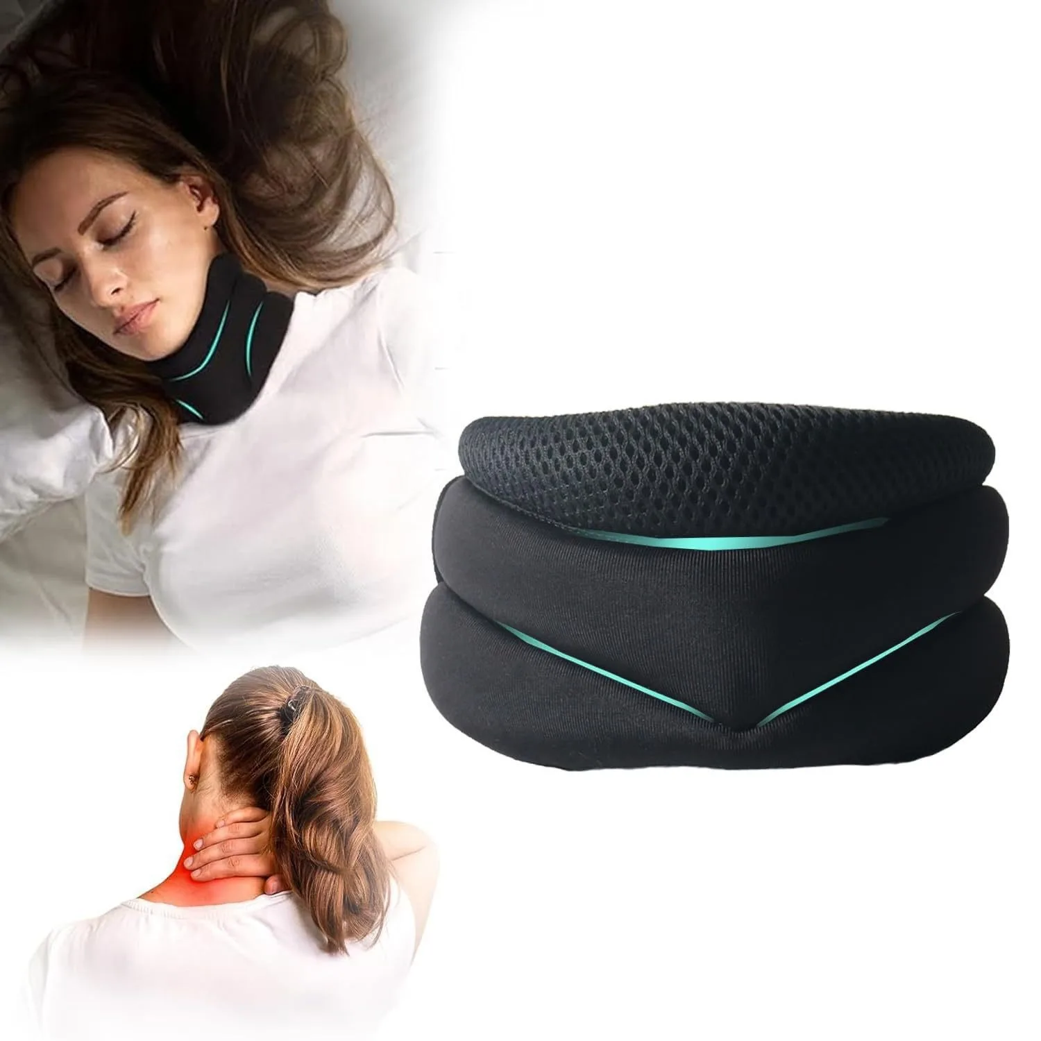 Neck Support Cervical Brace Adjustable Cervical Collar Soft Durable Foam for Relieve Cervical Pain Airplane Travel Nap Health