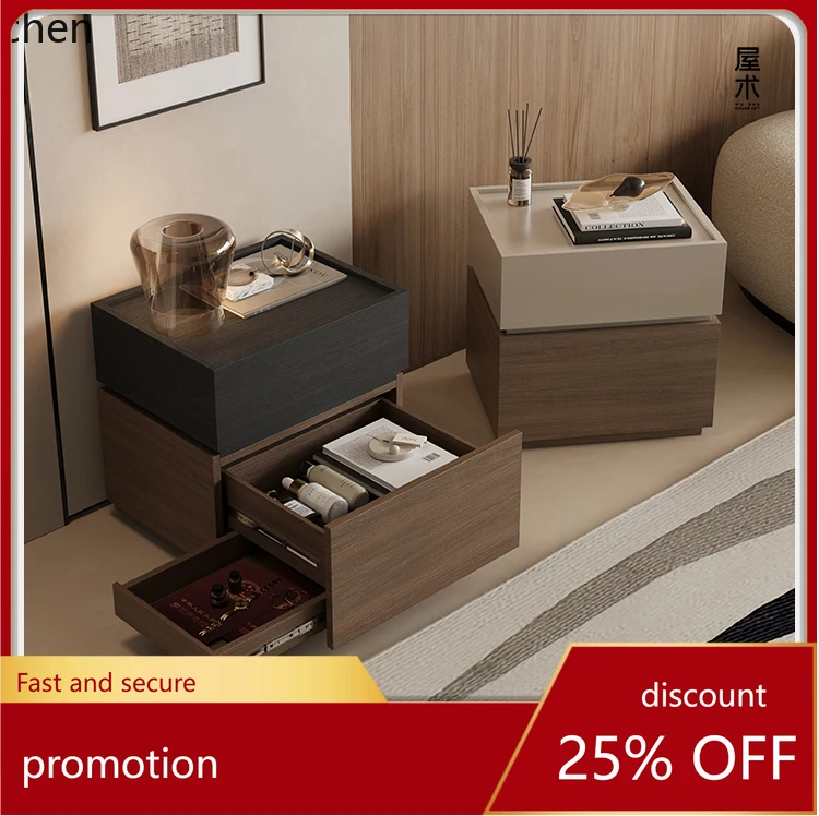 YFY Solid Wood Bedside Table Minimalist Storage Cabinet with Lock Multifunctional Organizer Safe Box