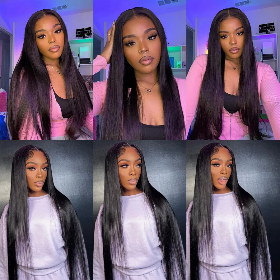 YOCYTU Human Hair Bundles With 2x6 Closure 26 26 26 Inch Straight Human Hair Bundles 12A Brazilian Weave Human Hair Bundles Raw Hair 100% Human Hair