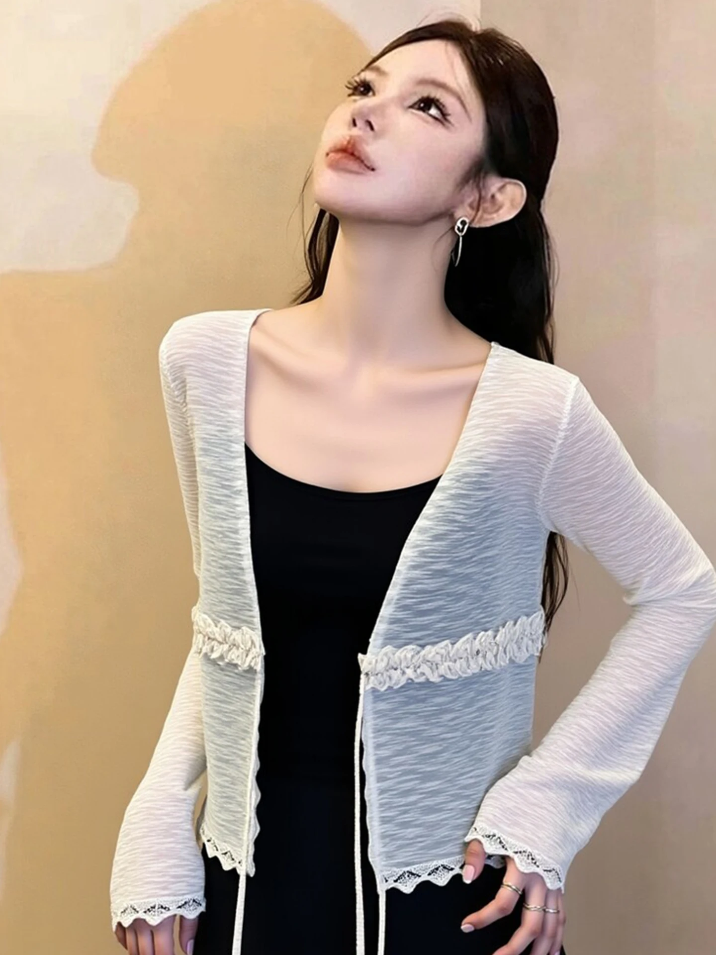 

Модный вязаный топ с длинным рукавом и поясом, прямого кроя, в корейском стиле, больших размеров, для женщин, весенняя коллекция