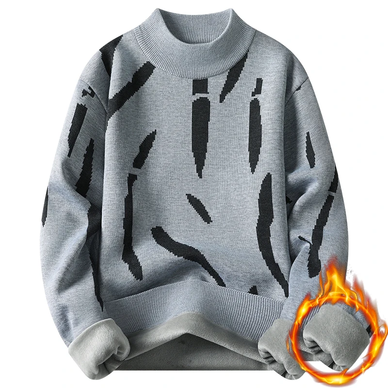 Nuovo inverno coreano velluto pullover da uomo modello zebrato colore bloccato spesso maglione da uomo casual girocollo lavorato a maglia pullover termico