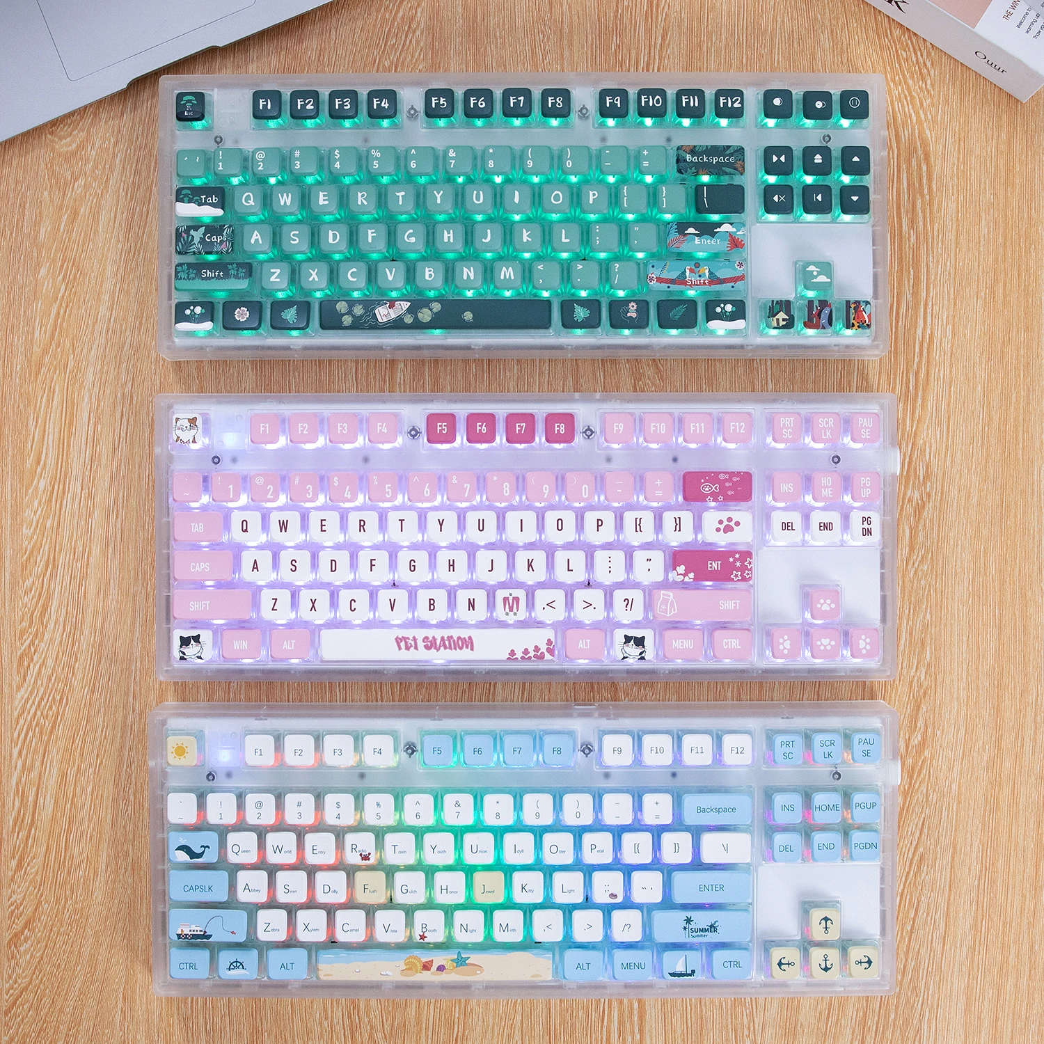 118-keycaps keycaps สีชมพูแมวโปร่งใส PBT sublimation ASA สองผิวนมสีขาวสำหรับแป้นพิมพ์กล DIY สำหรับสาวๆ