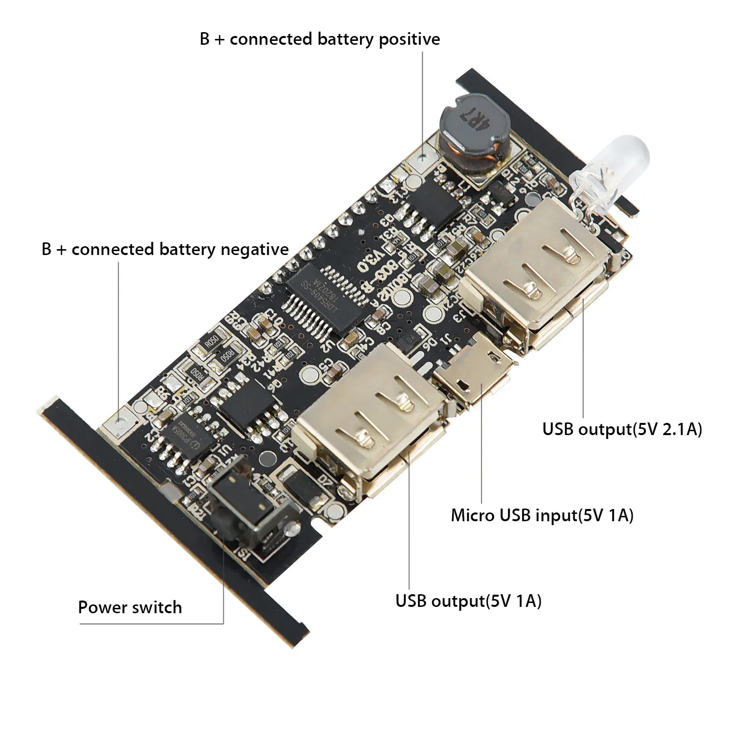 Circuito pcb placa-mãe proteção power bank 18650 bateria carregador placa diy 57*28mm automático duplo usb5v 2.1a