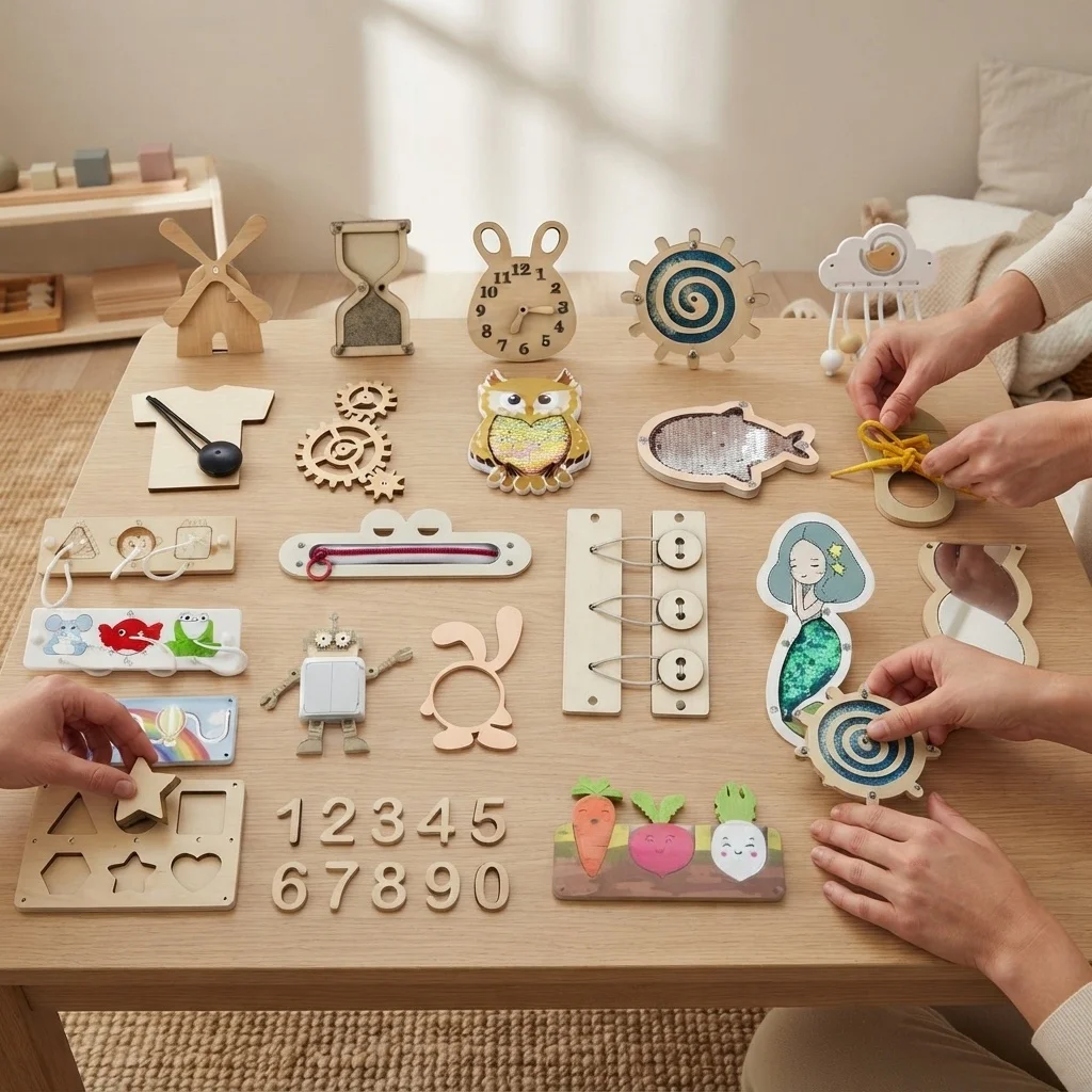 Hot Busy Board Montessori Wooden Puzzle DIY Activity Door Lock Rings Accessories Matching Toy Early Learning Educational Toy