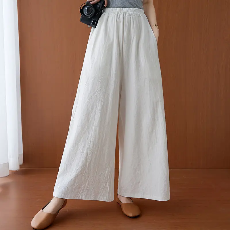 

Summer Loose Straight Trousers Ankle-length Culotte Casual Women Cotton Linen Wide Leg Pants High Waist M-4xl Pantalones Z394