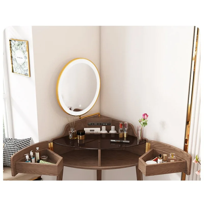 Triangular mini dresser, small apartment bedroom flip cover multifunctional corner makeup table