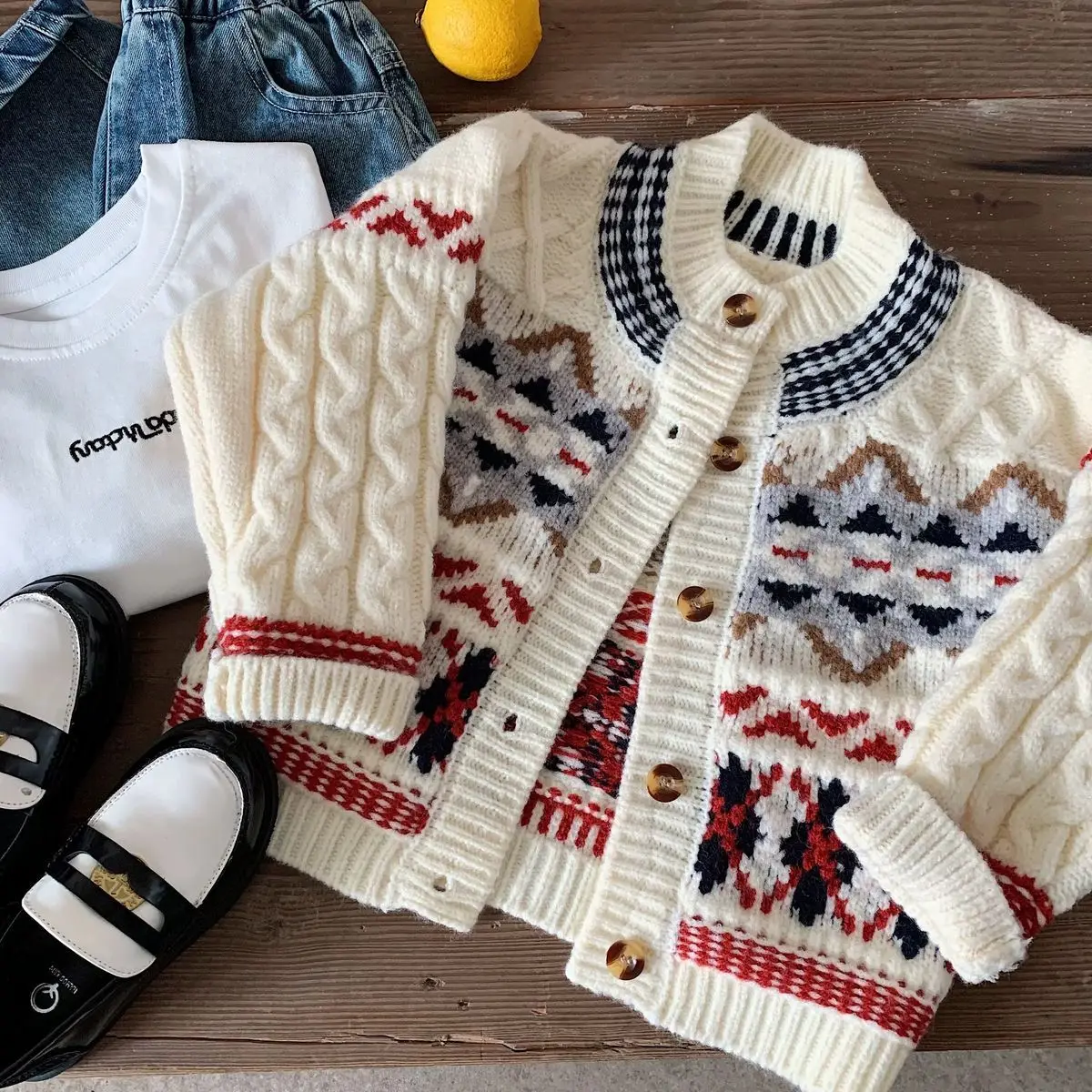 Kids Knitted Cardigan  Autumn Winter New Boys Girls Jacquard Sweater Baby Toddler Coat Children Fashion Outerwear
