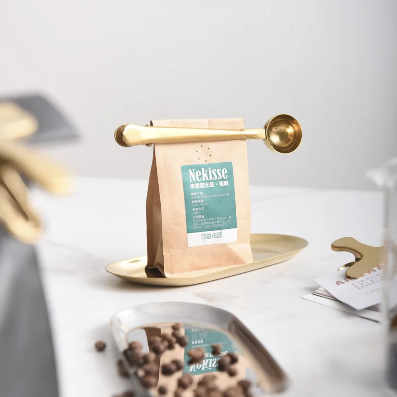 Coffee Measuring Spoon & Bag Clip,Stainless Steel Double-Sided Scale Leak-Proof Barista Tool