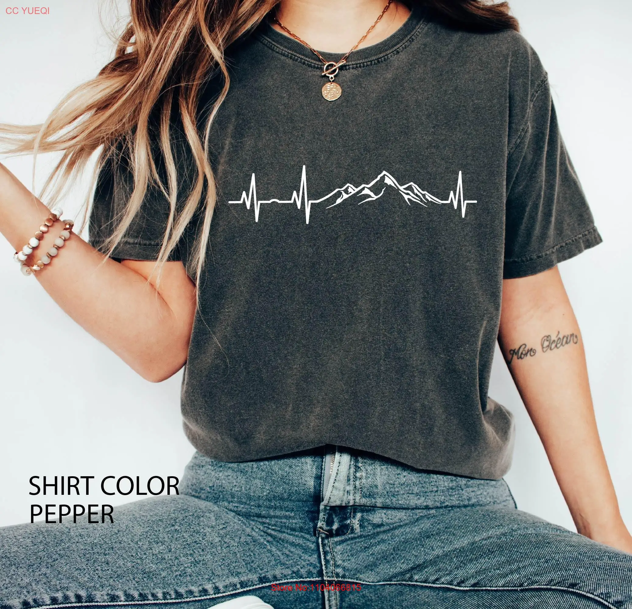

Mountain Heartbeat Comfort Colors T Shirt for Women Adventure Travel Hiking Camping Vacation long or short sleeves