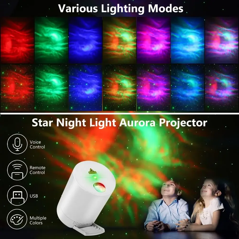 Proyector de cielo estrellado con luz nocturna, lámpara de onda de agua, LED, estrella, música, Control remoto giratorio, Bluetooth, lámpara de mesita de noche para dormitorio