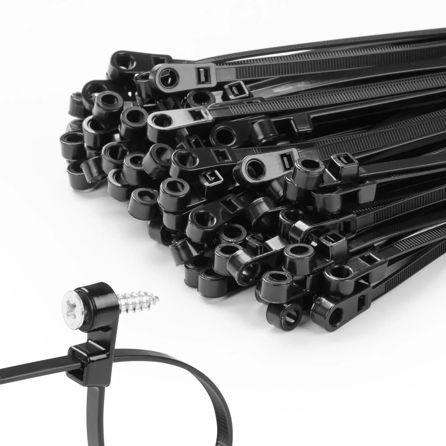 100 PCS 6 Inch Black Zip Ties with Screw Hole Mountable Head Nylon Cable Ties Multipurpose Adjustable DIY Organizer Ties
