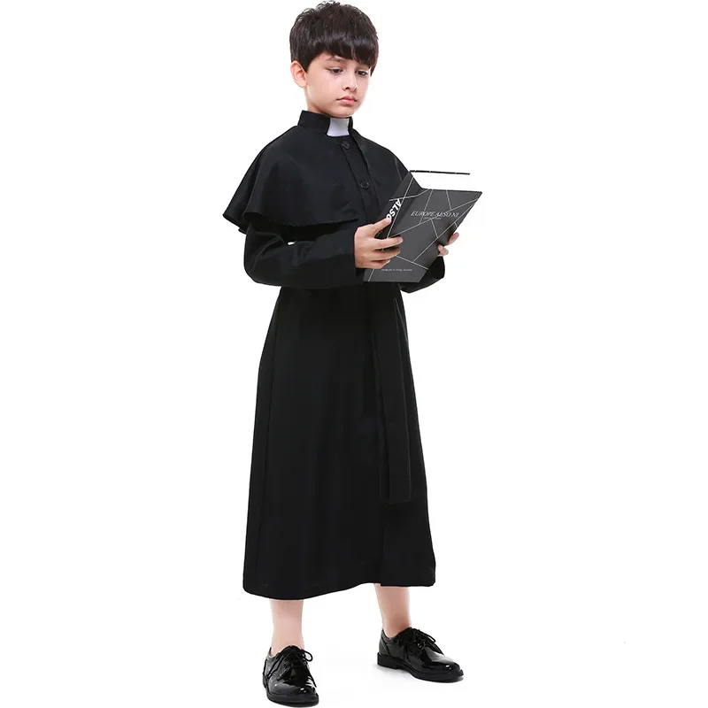 Costume cosplay de Prêtre pour Garçon, 3 pezzi, Robe d'Halloween pour Enfant, Père, Barrage de Pourim