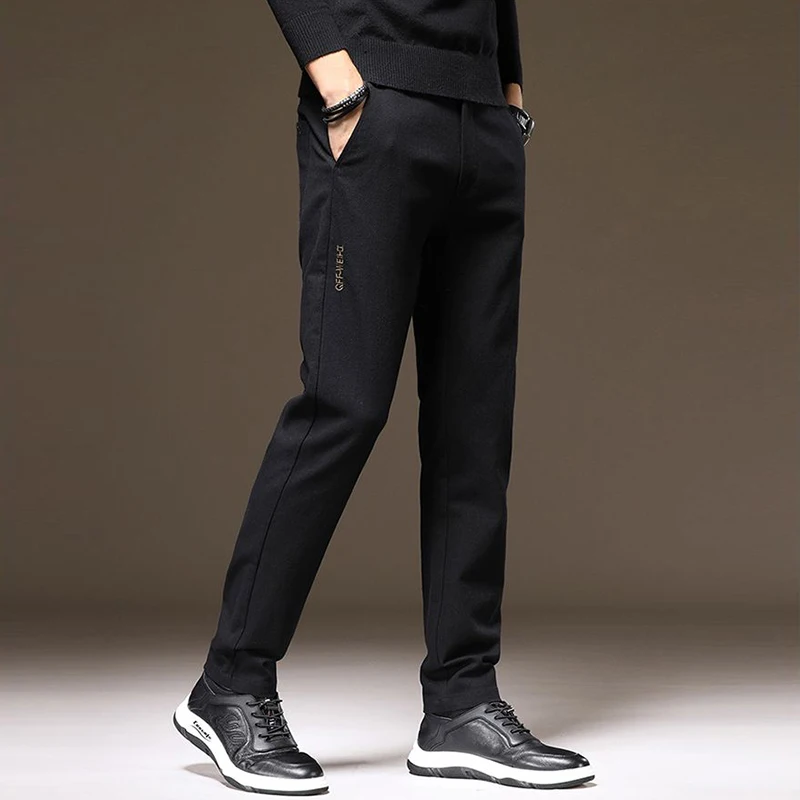 

Мужские зимние теплые эластичные костюмные брюки, мужские утолщенные брюки-блейзеры на флисовой подкладке, облегающие универсальные повседневные армейские зеленые брюки