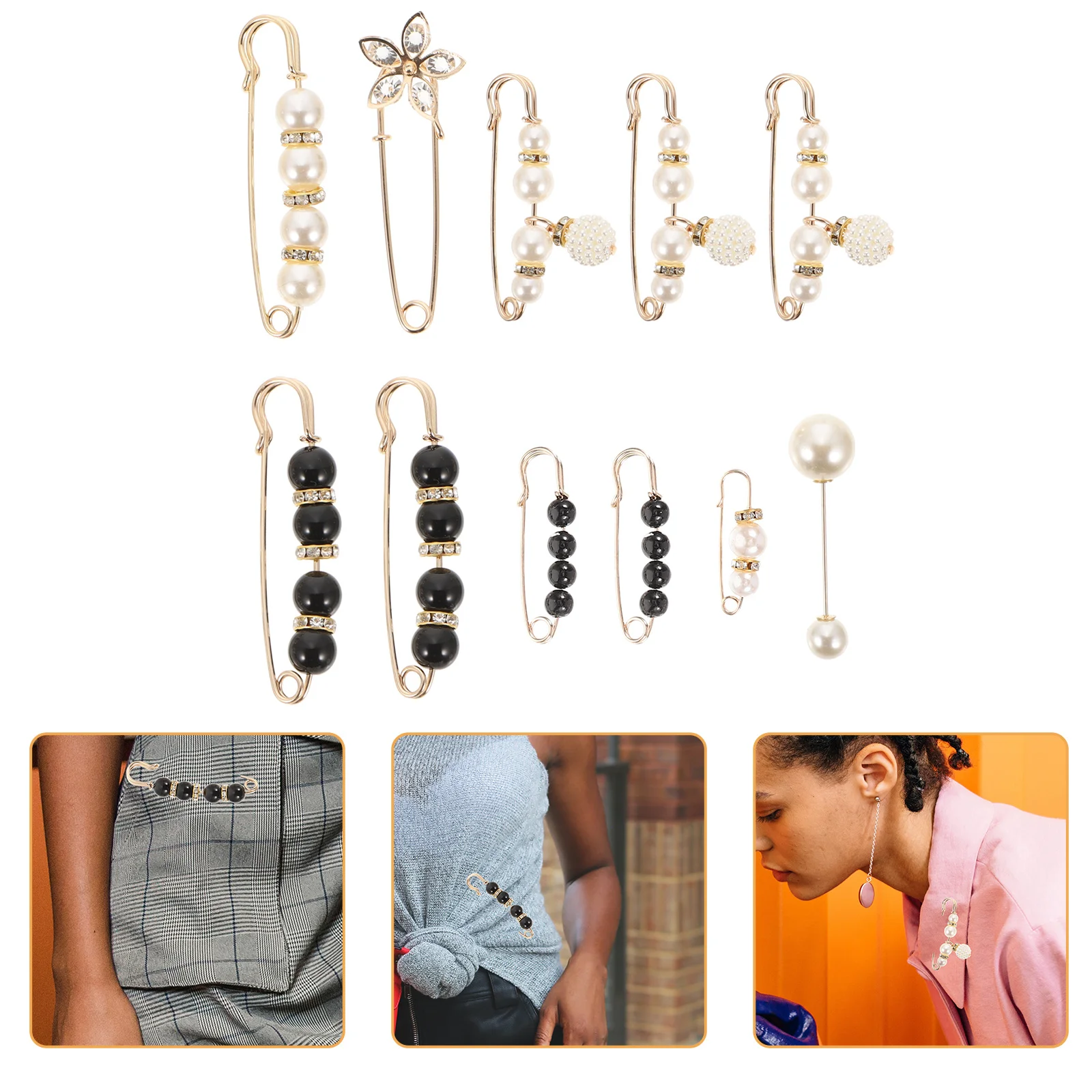 

11Pcs Pants Waist Clip Pearl Brooch Pin Waist Tightener Clip Sweater Shawl Brooch Multi-Function Dress Fastener Decorative