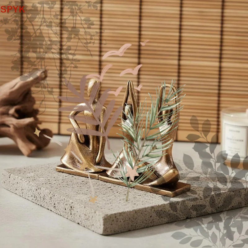 Pure Brass Yoga Girl Figurine Nordic Light Luxury Abstract: Dancer Statue Home Office Desktop Decoration