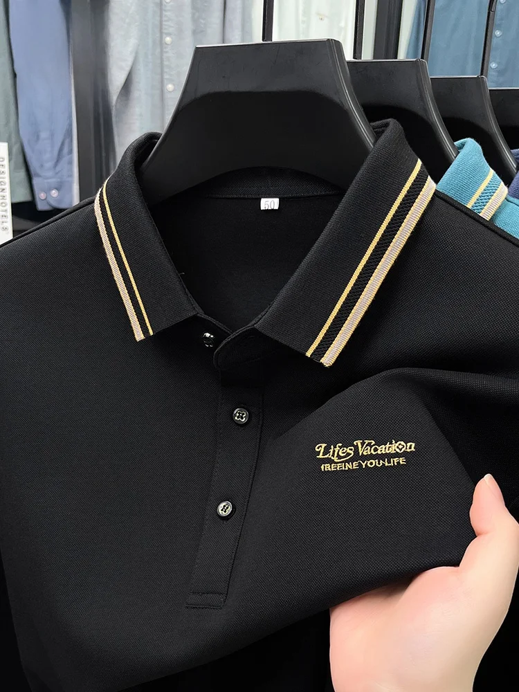 

Lormen High-End Embroidered Busin irt Long Sve Turn-down Collar Casual Men's Spring Autumn Pure Color T-irt Th...