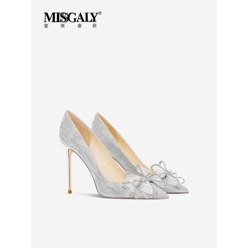 Bow Silver High Heels Bridal Wedding Crystal Wedding Shoes Master Wedding Shoes Non tiring Feet Versatile Fine Tailor Shoes