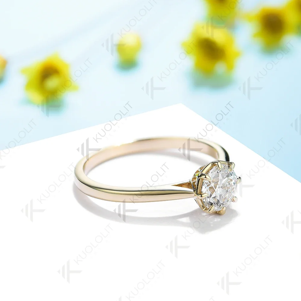 Kuololit1.2ct OEC Lab Grown Diamonds Rings for Women Solid 585 18K 14K 10K Yellow Gold Solitaire Ring for Engagement Christmas