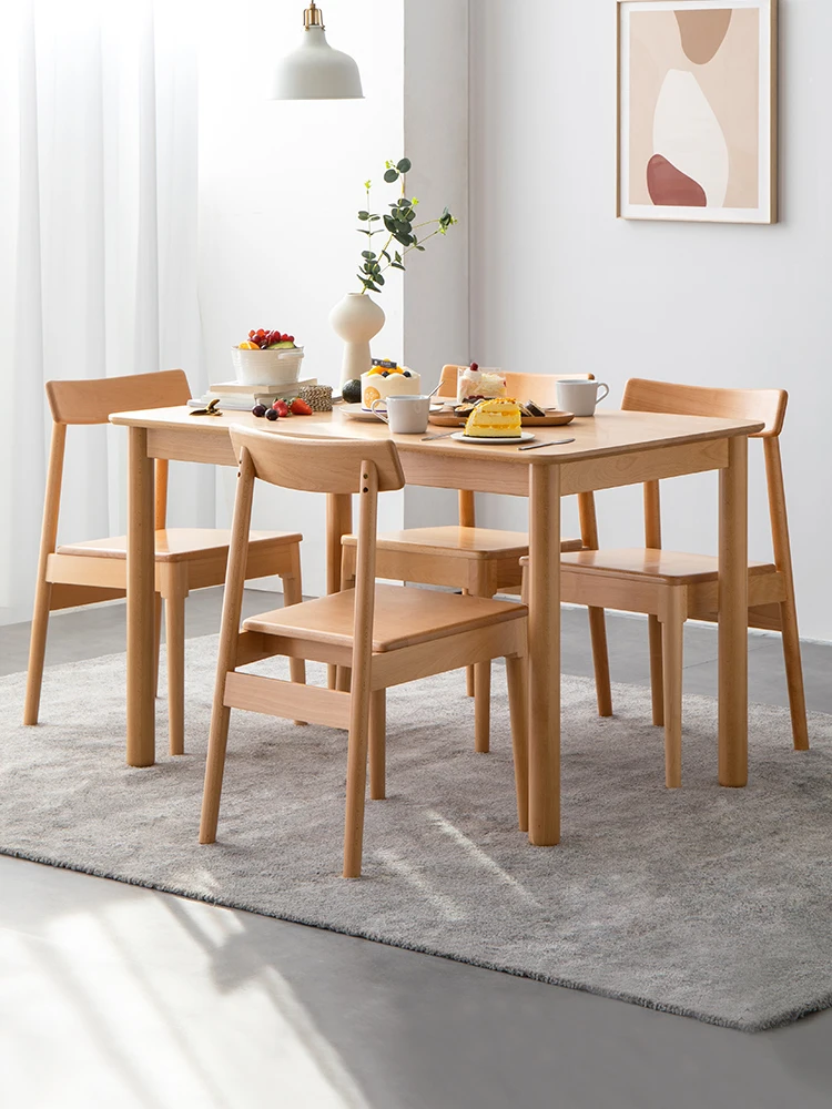 Modern Nordic Style Solid Beech Wood Dining Room Furniture Wooden Dinner Table Set