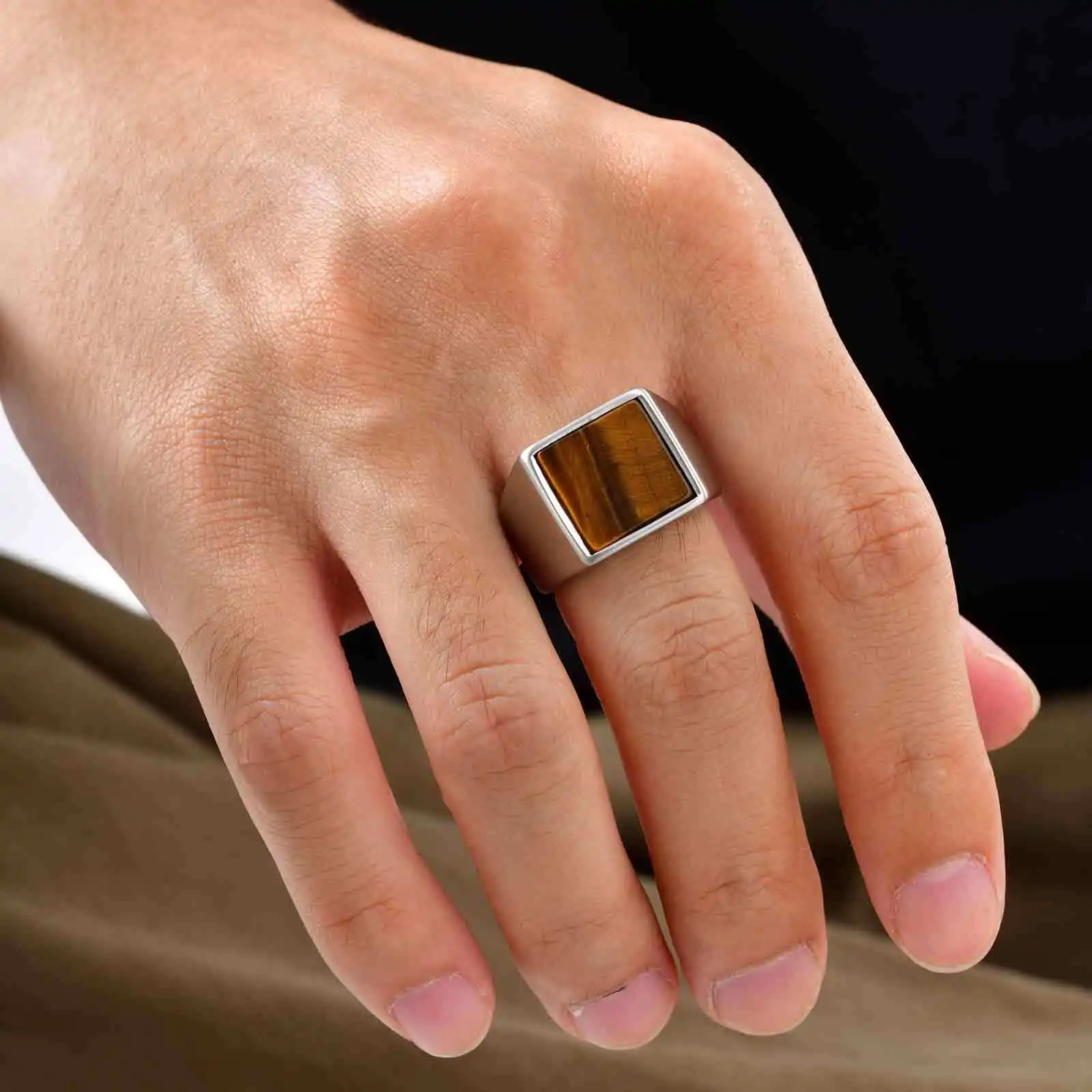 Vnox الفولاذ المقاوم للصدأ عين النمر الدائري للرجال الأولاد ، 14 مللي متر حجم واسعة 7-12 خاتم الخاتم الهندسي ، هدايا مجوهرات بسيطة خمر له #2