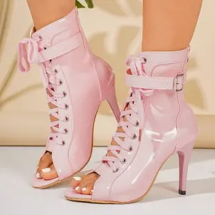 

Женские босоножки на высоком каблуке большого размера, новинка лета 2026, крутые ботинки на тонком каблуке с перекрещенным передом и короткими трубками «рыбий рот»