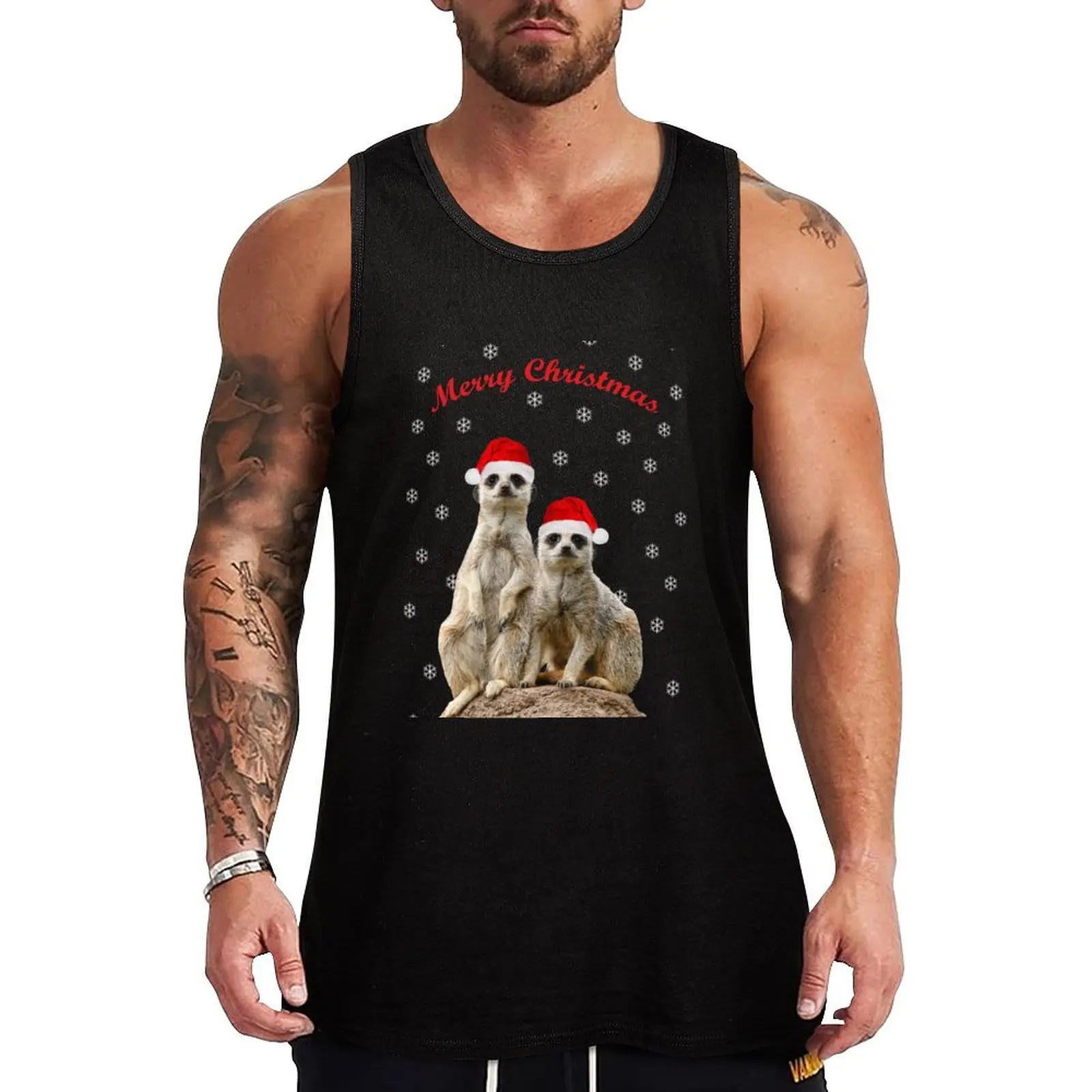 

Merry Christmas Meerkats 3 Tank Top cotton t-shirts man gym Men's t-shirts Vests