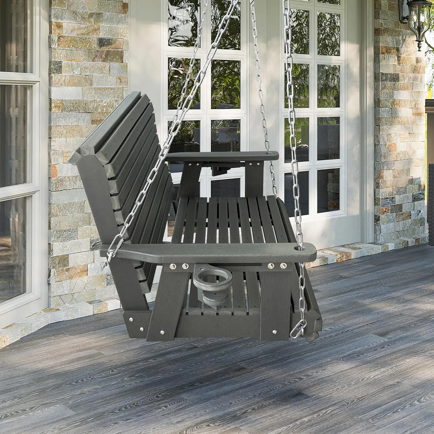Outdoor Patio, Garden & Yard Porch Swing, Gray, HDPE, 18/8 Stainless Steel Bolts, Ergonomic, Ultra Weather-Resistant, 1200 LBS