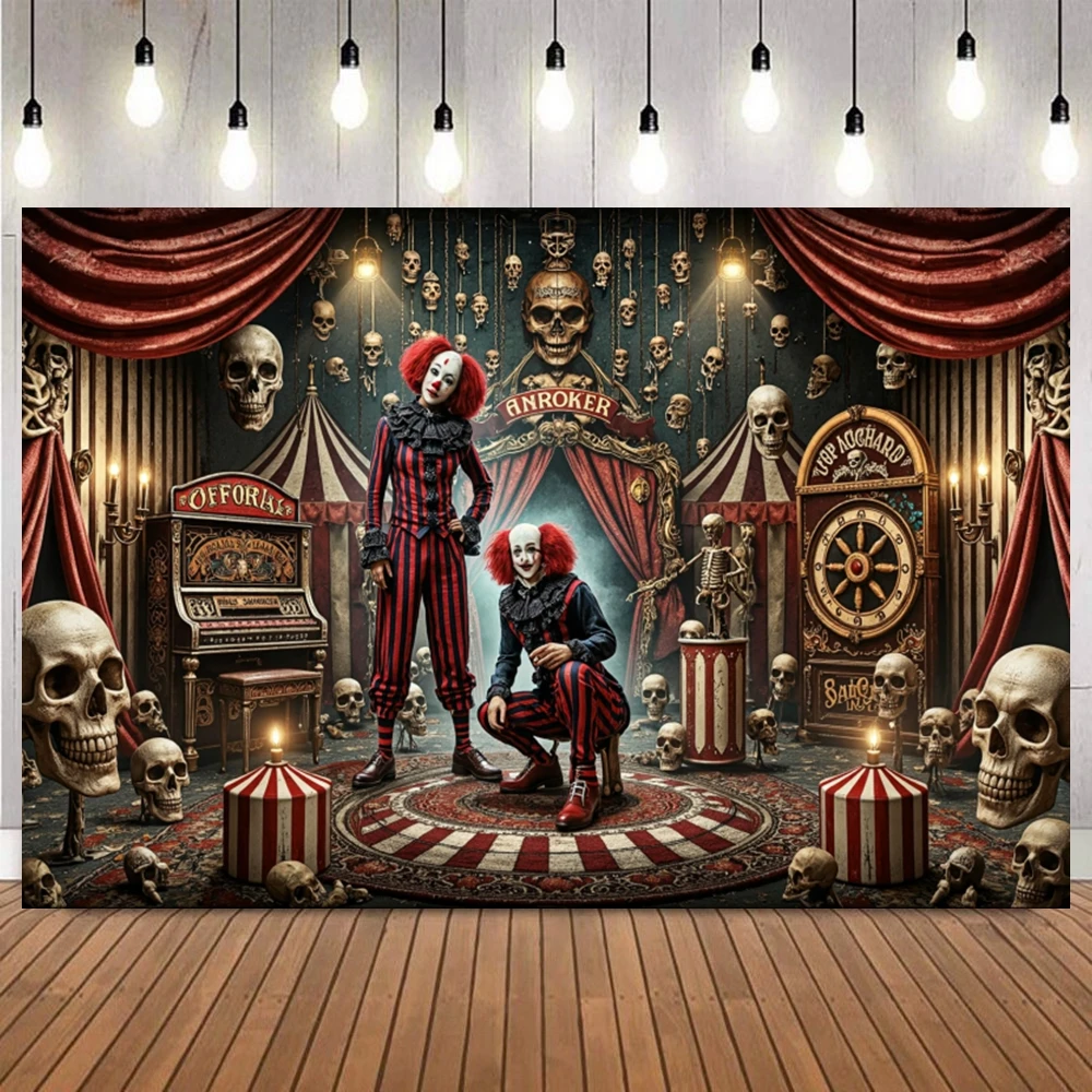 

Halloween Photography Backdrop Circus Evil Skeleton Horror Themed Halloween Party Decor Banner Background Photo Studio Props