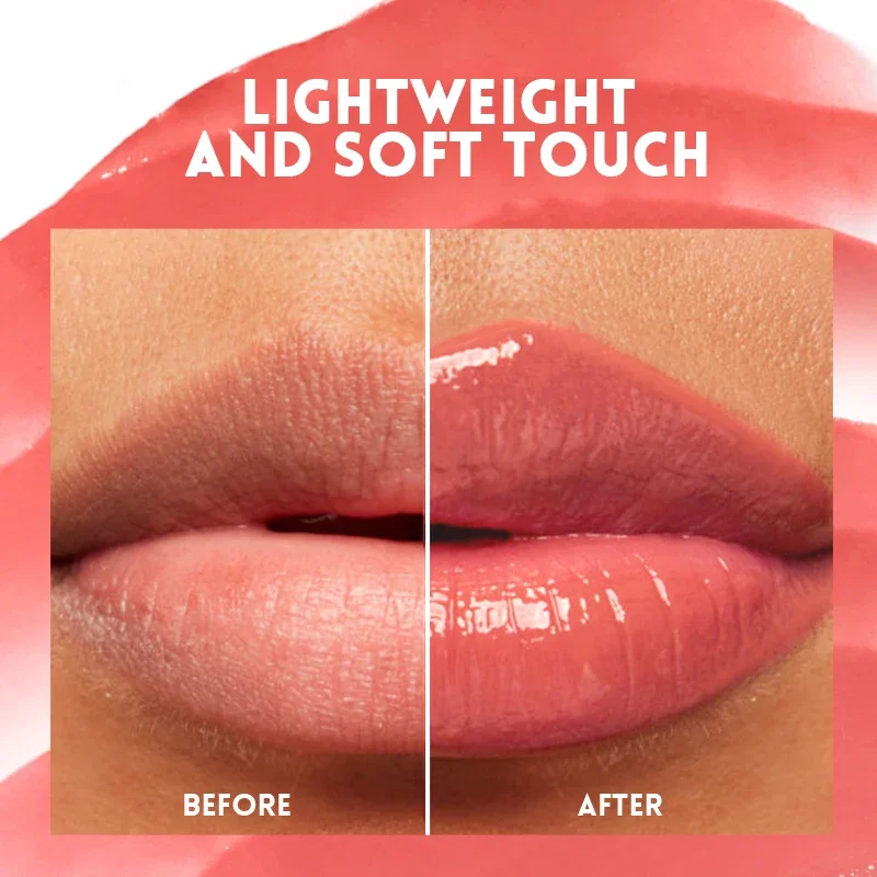 Smalto per labbra acquoso trasparente, lucidalabbra antiaderente con lucentezza a specchio, tinta per labbra in vetro leggero idratante a lunga durata