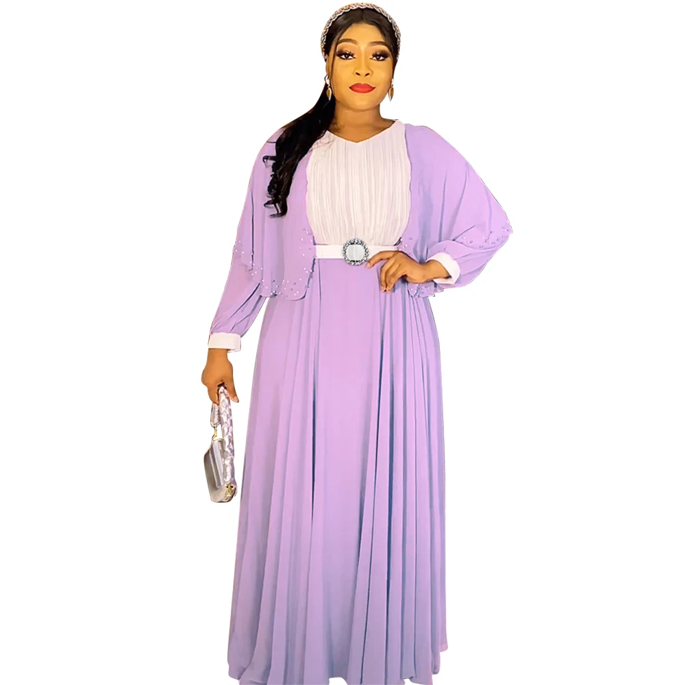 

Elegant African Dresses For Women 2025 New Spring Summer Fashion Long Sleeve Muslim Wedding Evening Party Chiffon Maxi Dress