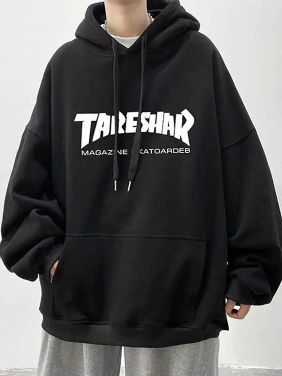 

Men's Hoodie Sweatshirt Fleece Lined Retro Style Student Fashionable Outerwear Kangaroo Pocket Loose Fit Autumn Season