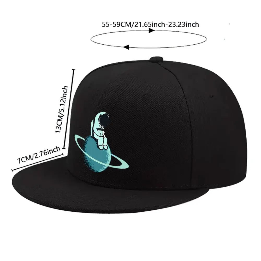 Astronaut Planet Print Flat Brim Baseball Cap Unisex Adjustable Hip Hop Casual Hat