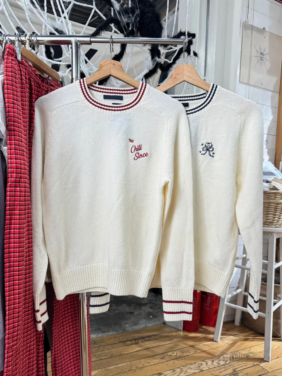

New Red Letter Embroidery Sweater Woman Round Neck Long Sleeve Knitted Pullover Autumn Preppy Style Vintage Cute Sweaters Tops